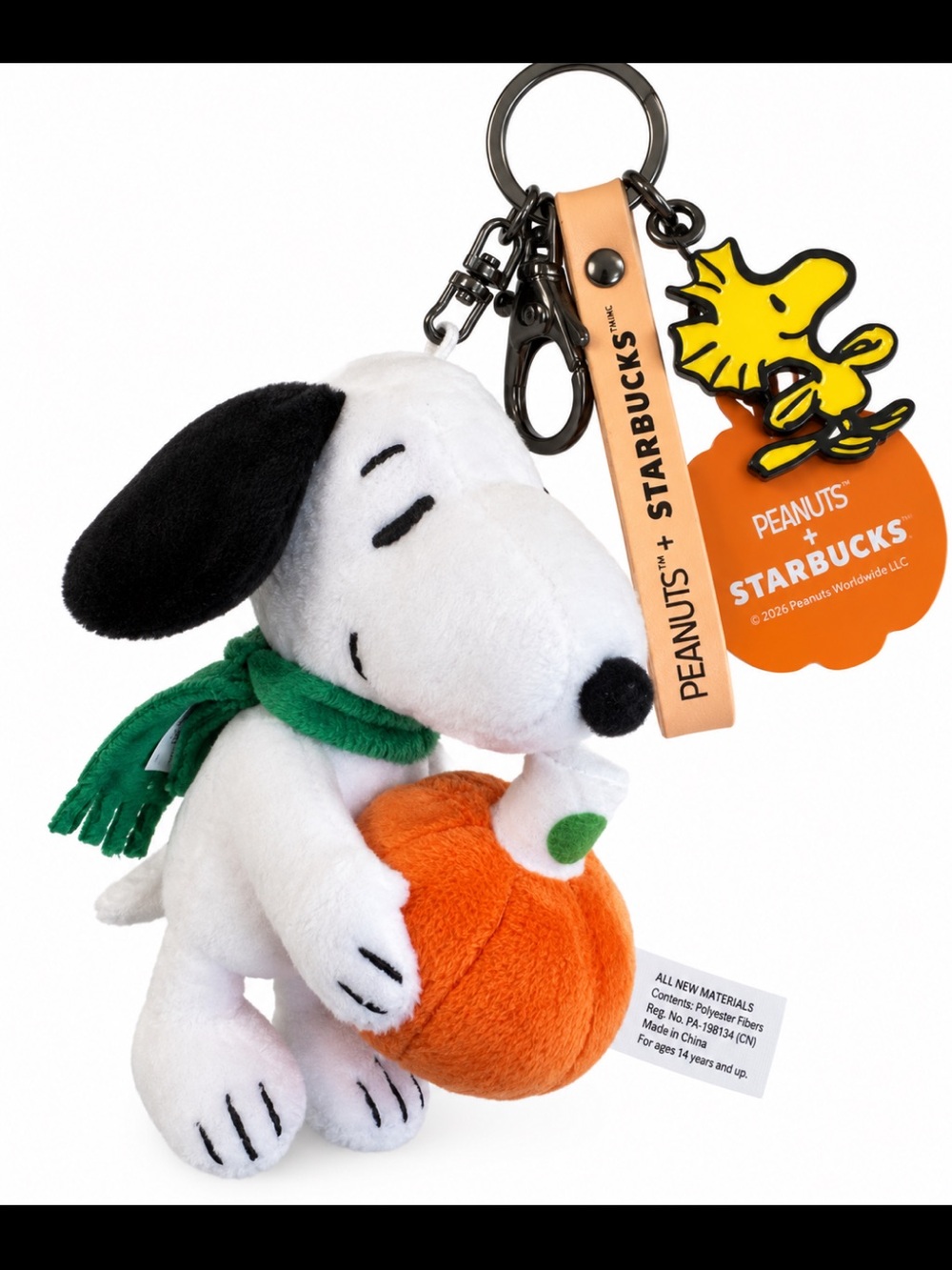 Starbucks x Peanuts Snoopy Pumpkin Plush Bag Charm Keychain Woodstock 2026 NWT